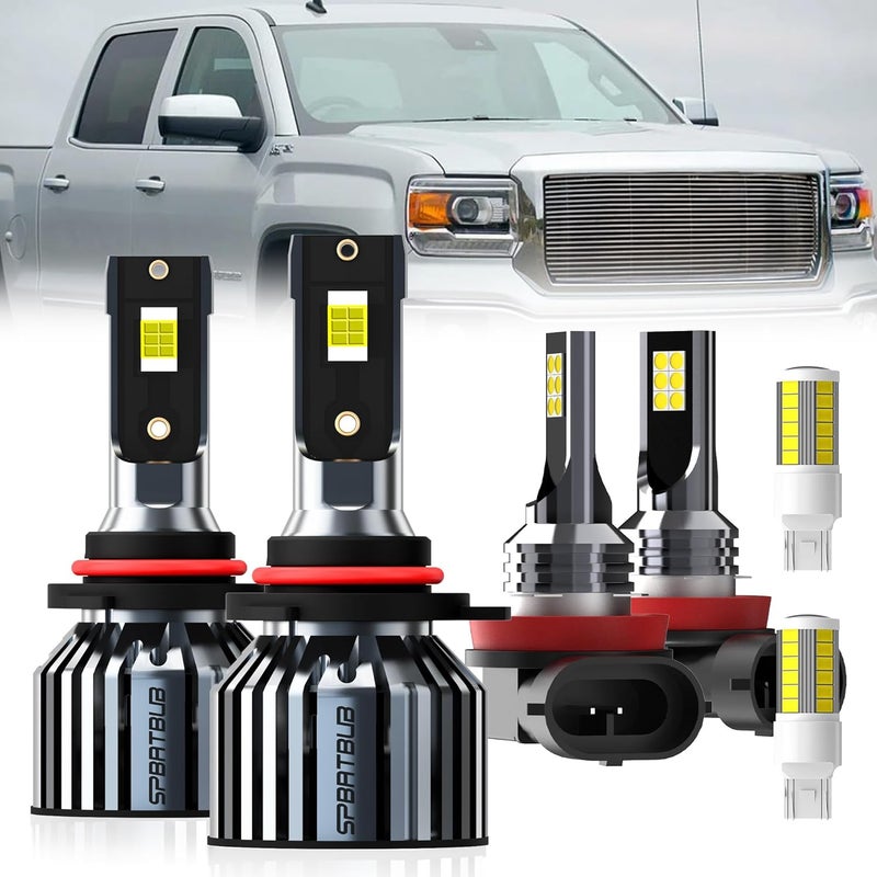 SPBRTBUB Dedicated Bulbs for GMC Sierra 2014-2015, 9012 Hir2 High Beam & Low Beam And 5202/h16 Fog Light Bulb + 7443 bulbs Plug and Play No Errors.6-Pack - Image 1
